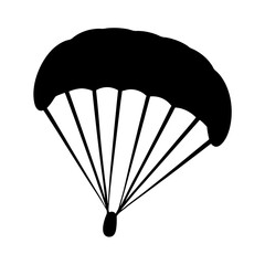 Silhouette of a parachute isolated on white background, a daring adventure