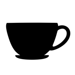 Bold black silhouette of a teacup with handle and saucer platform