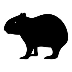 Black Silhouette of a Capybara with Smooth Contours on a White Background