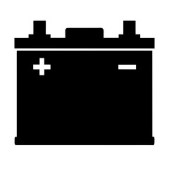 A minimalistic black and white silhouette of a car battery isolated