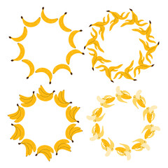 Tropical fruit circle border. Set of banana frames. Space for text. For card, invitation, wedding, birthday and other holiday.