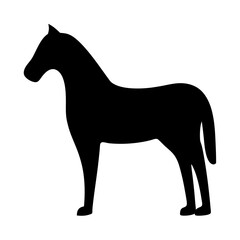 Black silhouette of a horse standing gracefully on a white background