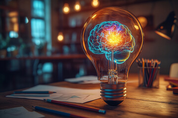 A light bulb with human brain ai brain or technology concept