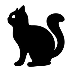Stylized Black Cat Silhouette Standing Tall with Alert Stance and Curled Tail