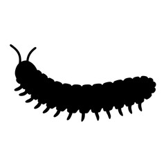 Silhouette illustration of a millipede, a many legged arthropod insect creature