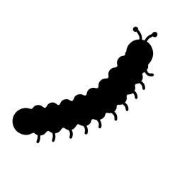 Monochrome silhouette of a segmented caterpillar with small antennae and legs