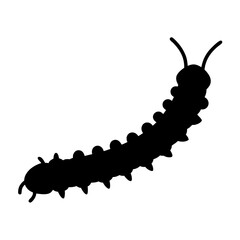 Black silhouette of a caterpillar with segmented body and short legs