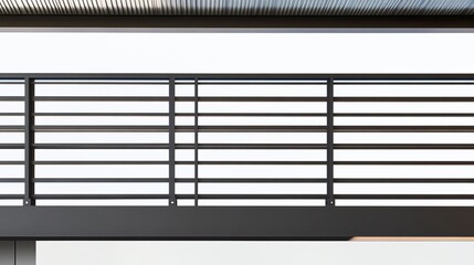 Tight framing of a steel bridge's structural elements, with slatted metal detailing and urban-style supports, set against a minimalist background for copy space 