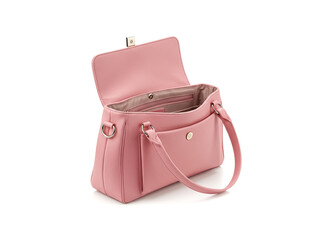 Open pink purse isolated on white background.