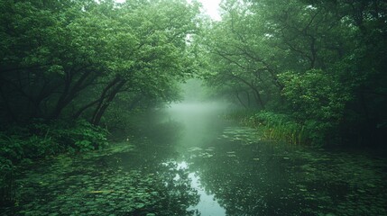 Obraz premium Misty forest waterway