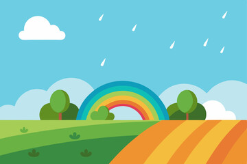 Fototapeta premium peaceful farm field under soft rainfall with 