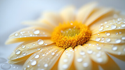 Close-Up of a Pale Yellow Daisy with Water Droplets