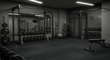 A barbell rests on gym equipment in the empty indoor fitness room