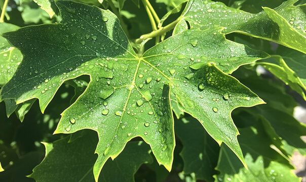 Close-up of Green Leaf with Water Droplets