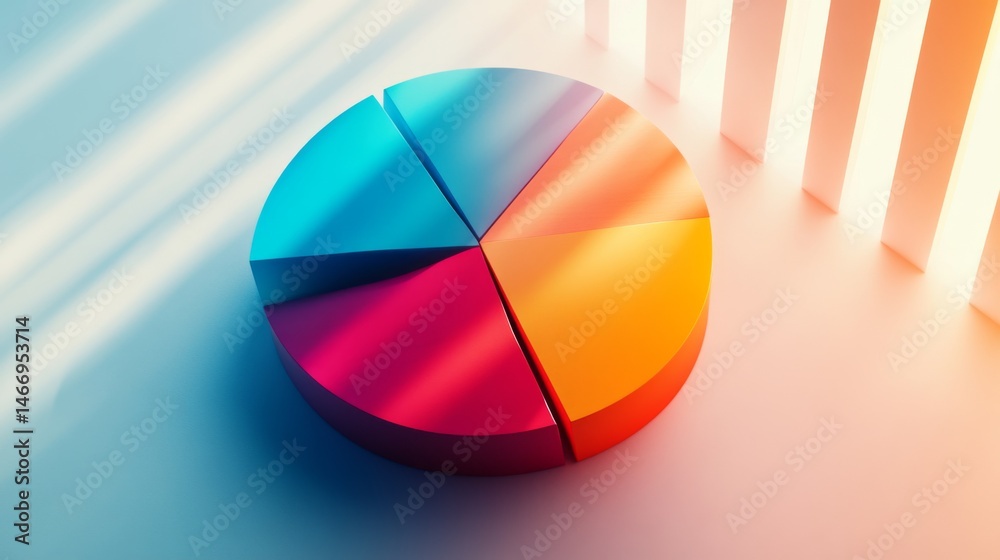 Poster A top-down view of a D pie chart with vibrant colors and varying segment sizes, representing budget allocation, set against a light surface for emphasis.