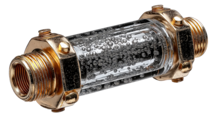 Mechanical Component: A detailed view of a industrial mechanical component, featuring intricate metal and glass elements, showcasing the precision and design, that embodies industrial engineering.