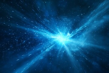 Fototapeta premium Celestial explosion vibrant blue cosmic burst dazzling light streaks across dark starry expanse breathtaking nebula