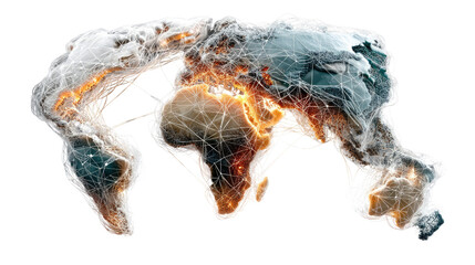 Global Network Visual: A dynamic visualization unveils the interconnectedness of our world through a network of lines.