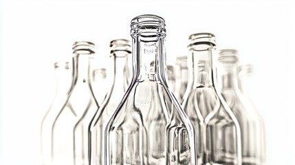 Clear glass bottles filled with liquid--clean white background.