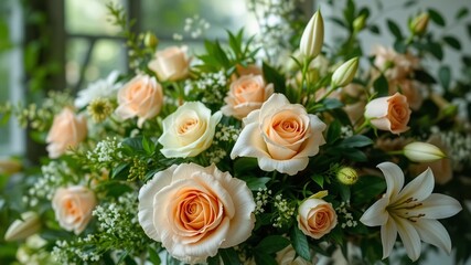 Serene Floral Arrangement with Roses and Lilies