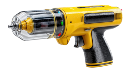 Futuristic Yellow Drill: A striking, stylized image of a futuristic yellow drill, showcasing its intricate design with a clear casing revealing internal mechanics. Ideal for illustrating innovation.