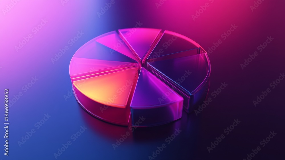 Poster a visually striking d pie chart with segments that appear to float above a sleek surface, representi