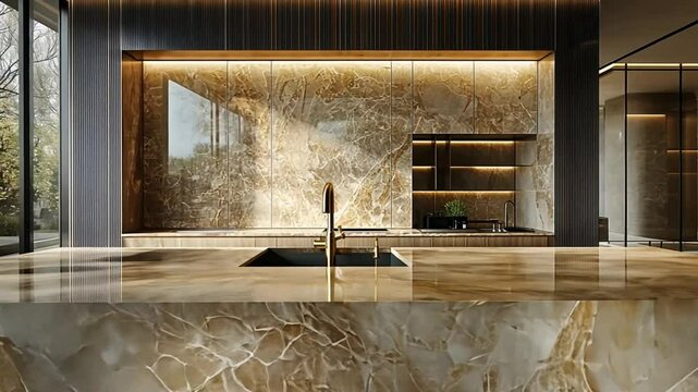 Modern marble kitchen interior