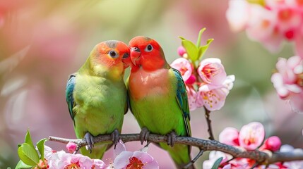 A colorful red and yellow macaw, a beautiful tropical parrot, perches with its companion on a wild branch
