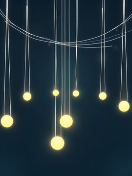 A series of suspended strings each one vibrating at a specific frequency and symbolizing the harmonious balance required in superstring theory. Harmonious. Illustration