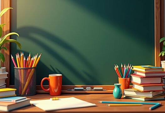 vibrant classroom supplies displayed blackboard colorful educational tools chalkboard creativity learning environment, writing, stationery, markers