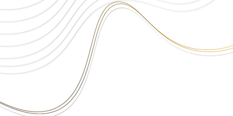 White and grey wave abstract background with golden lines. Elegant soft curve shape graphic design. Flowing wave lines. Horizontal banner template with space for your text.