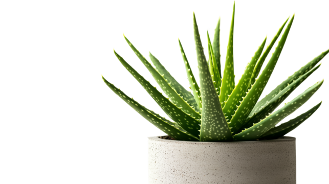 A set of aloe vera plant in a modern minimalist pot, isolated on a pristine white background, perfect for contemporary stock imagery isolated on a transparent background