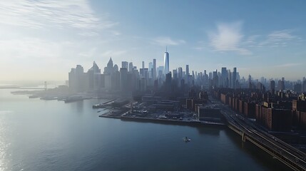 Naklejka premium Scenic Skyline Glows With Evening Waterfront View High Resolution Picture