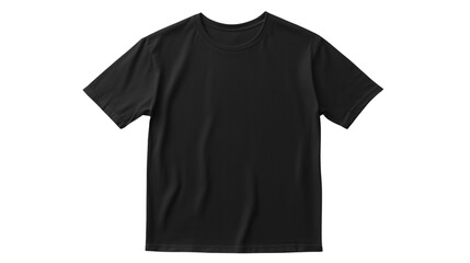 A set of basic black T-shirts laid flat with clear front view, isolated on a transparent background