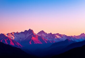 Fototapeta premium Silhouette of vibrant, otherworldly mountains against a clear sky, ample negative space, palette, vivid