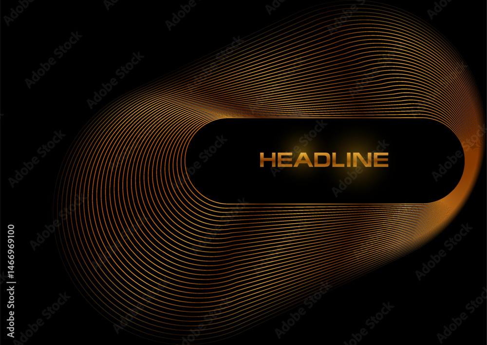 Poster Golden linear twisted ellipses abstract minimal background. Geometric concept vector design