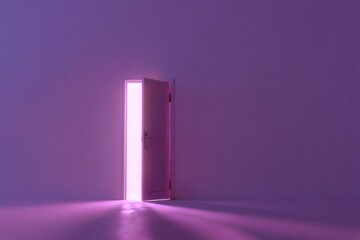 Closed purple door with light coming in through it, isolated on lavender background