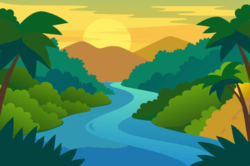 quiet jungle river glistening in the afternoon 