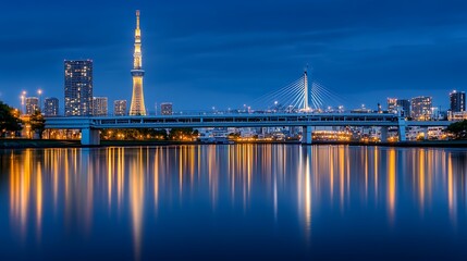 Obraz premium Urban Lights Reflect On Buildings With Mountain View High Resolution Picture