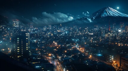 Urban Night Scene With Glowing Streets And Peaks High Resolution Picture