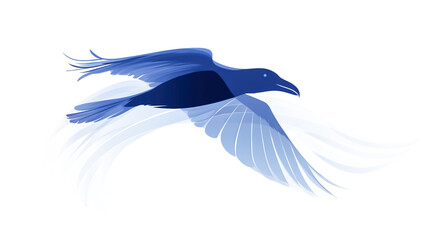 Abstract blue raven flying in motion on white background isolated vector illustration