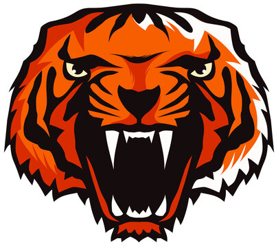 tigre design fantaisie logo tete rugit gueule ouverte
