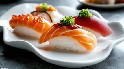 A beautifully arranged sushi platter featuring a variety of fresh ingredients, showcasing the art of sushi making and culinary creativity presented in an appealing manner.