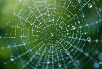 Dew-Kissed Spiderweb: Intricate Nature Artistry, Spider web with dew drops