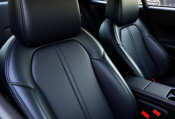 Obraz premium Sleek black leather car seat, stitched detail, detail, car seat