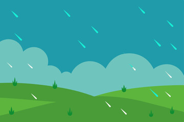 rain gently falling over a grassy meadow 