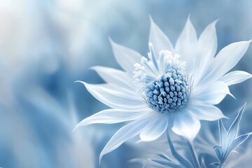 Obraz premium Dreamy White Flower with Blue Accents and Soft Focus Background Detailed Style