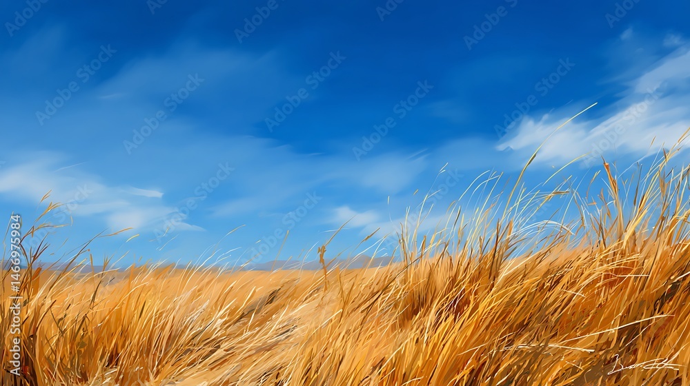 Aufkleber field of grass with a blue sky in the background