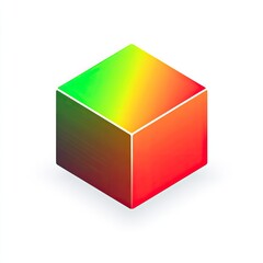 Colorful, vibrant cube graphic design with a gradient effect.  A three-dimensional square shape displays a smooth transition of colors, from bright green at the top to a warm red at the bottom.  