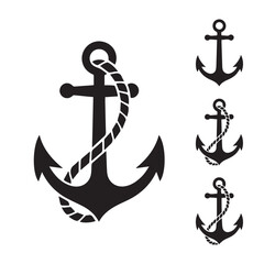 Black anchor icon set silhouette vector 
